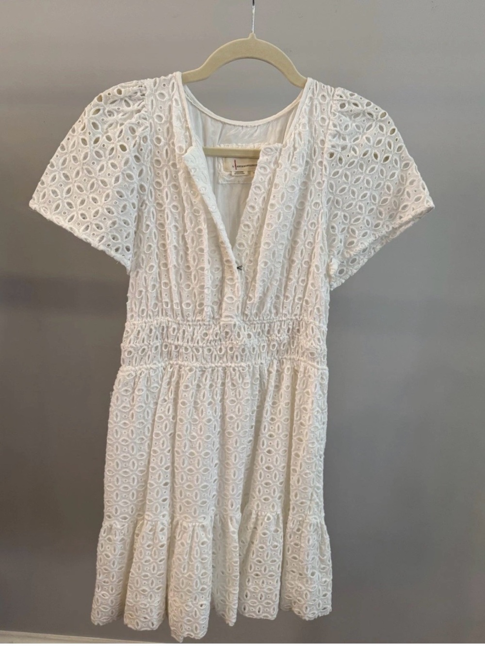 Anthropologie somerset White Eyelet Tiered Short-Sleeve Dress